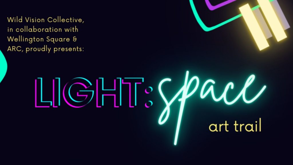A black background with neon shapes, and neon text reading LIGHT:space Art Trail.