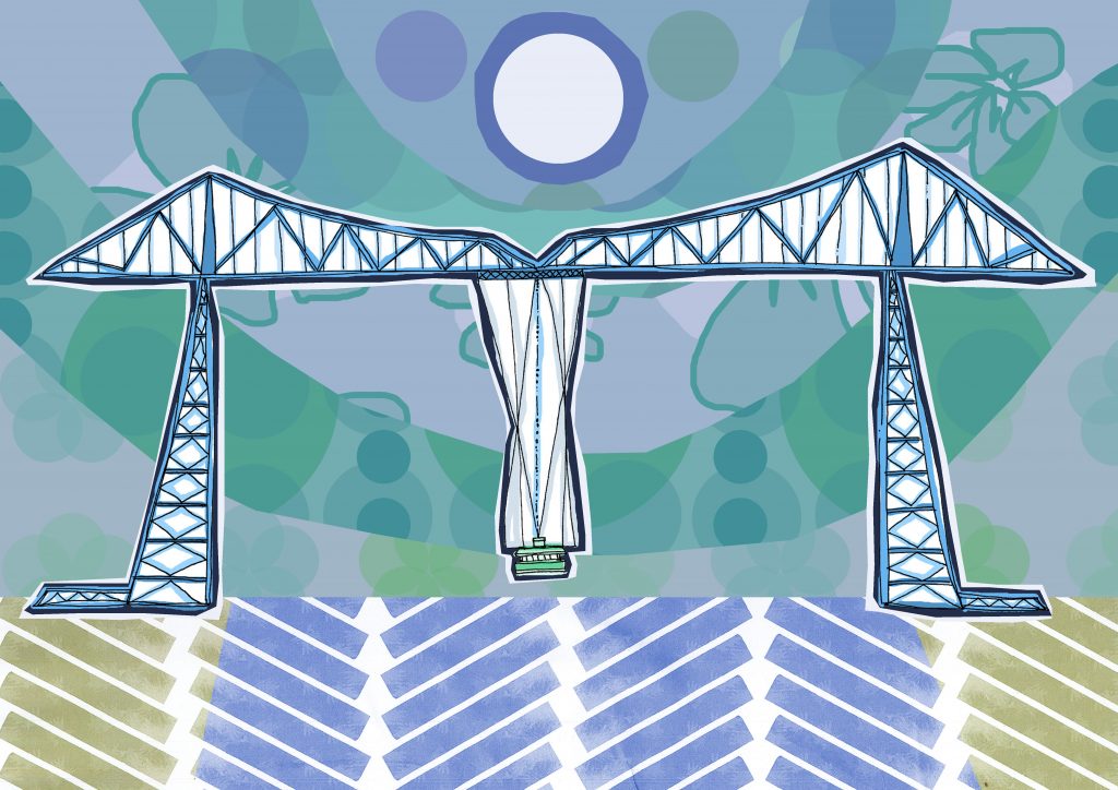Lizzie Lovejoy's illustration of Middlesbrough's Transporter Bridge