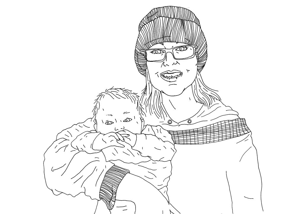 An illustration of a person holding a baby