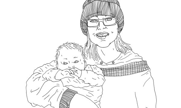 An illustration of a person holding a baby