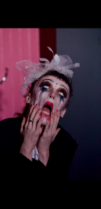 Drag artist Bobbie Twaddle with heavy black eye make-up