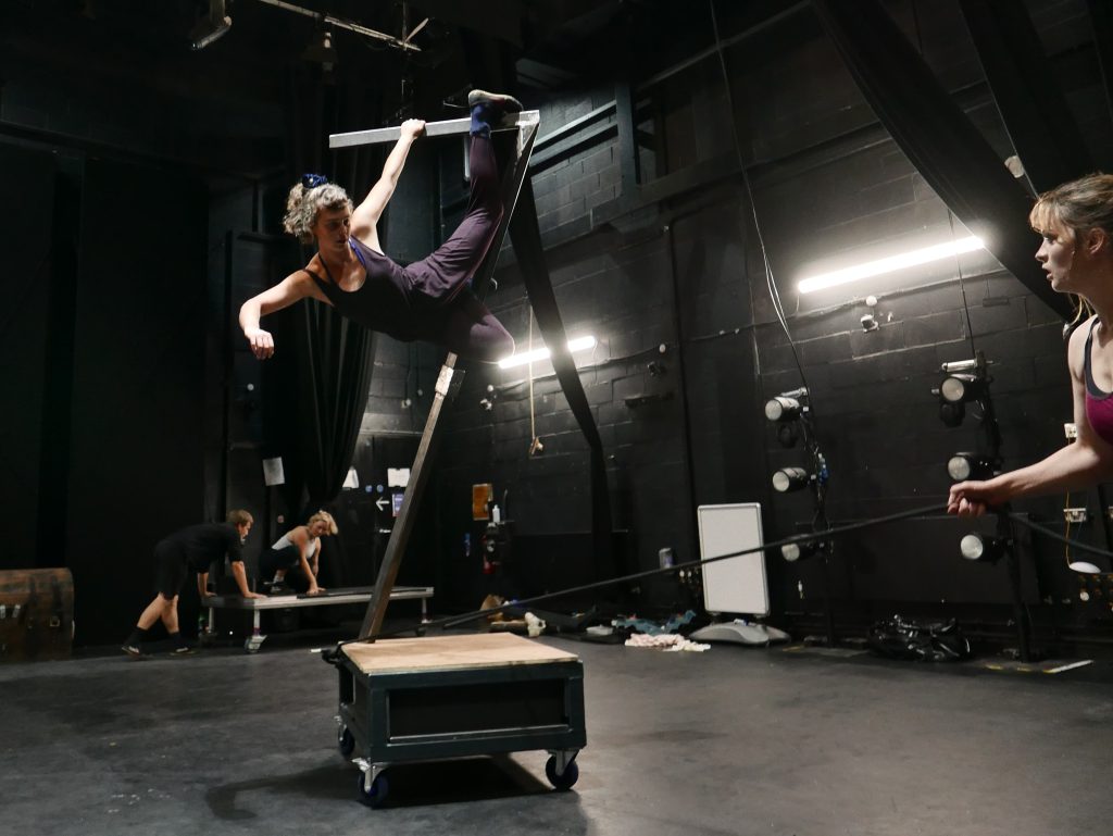 Circus performers practice in ARC's Theatre space