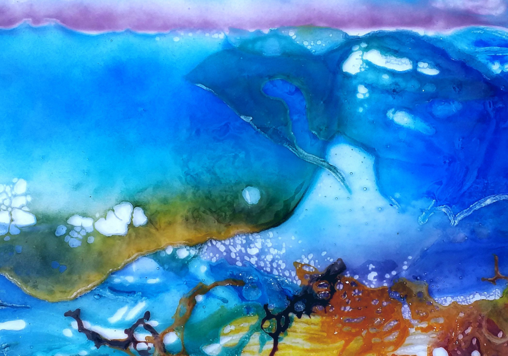 An ocean scene made from glass.