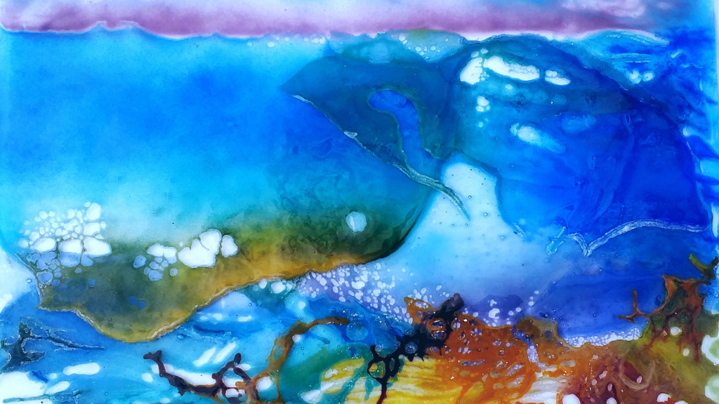 An ocean scene made from glass.