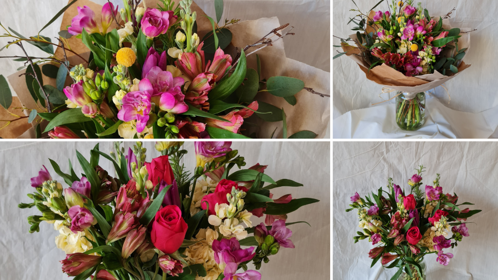A collage of floral arrangements.