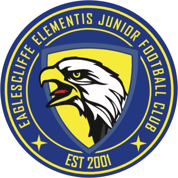 Eagelscliffe Elements Junior Football Club logo, featuring the head of an Eagle and yellow text on a blue badge.