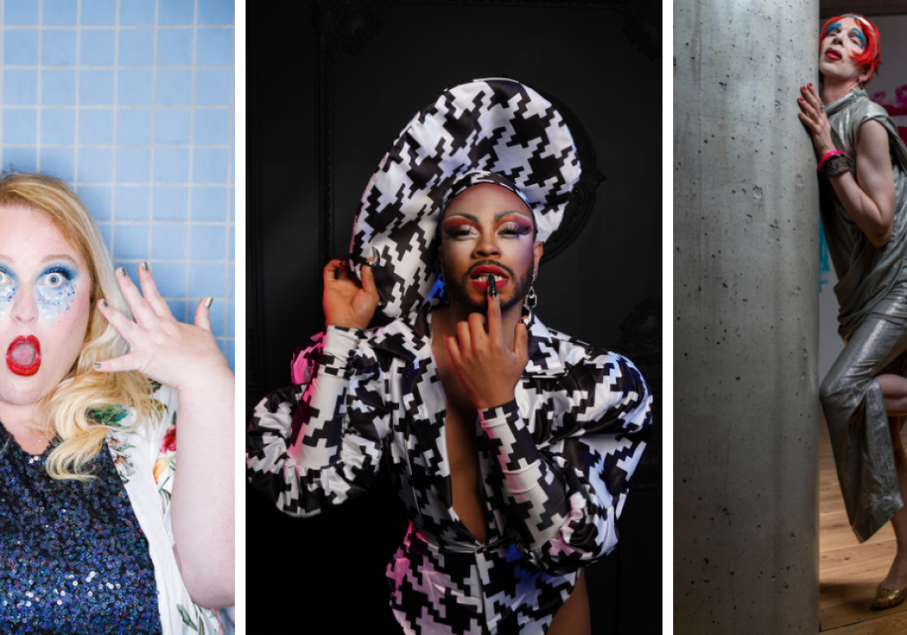 Collage of 3 artists performing at the ARC is Curious cabaret - Ashleigh Owen, RhyssPieces, and David Hoyle