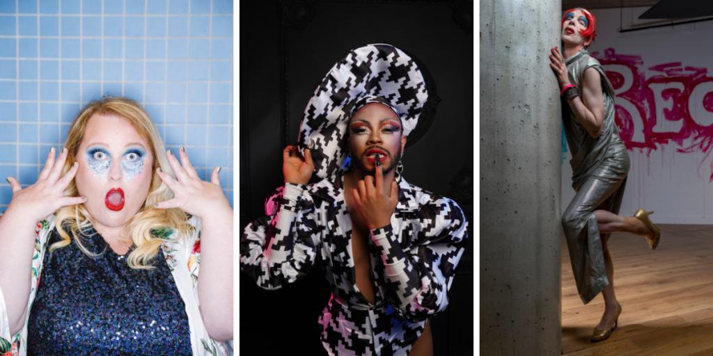 Collage of 3 artists performing at the ARC is Curious cabaret - Ashleigh Owen, RhyssPieces, and David Hoyle
