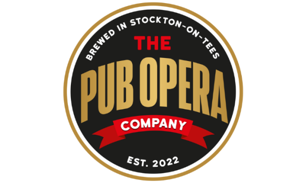 Round logo reading 'The Pub Opera Company' with 'Brewed in Stockton-on-Tees' at the top and 'Est. 2022' underneath