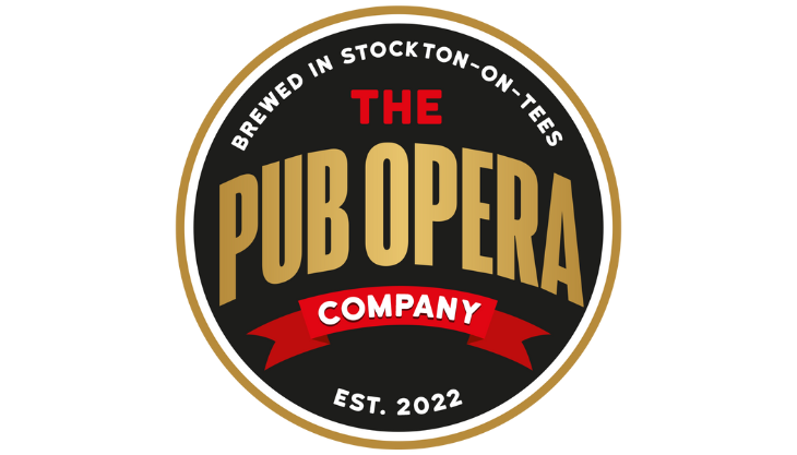 Round logo reading 'The Pub Opera Company' with 'Brewed in Stockton-on-Tees' at the top and 'Est. 2022' underneath