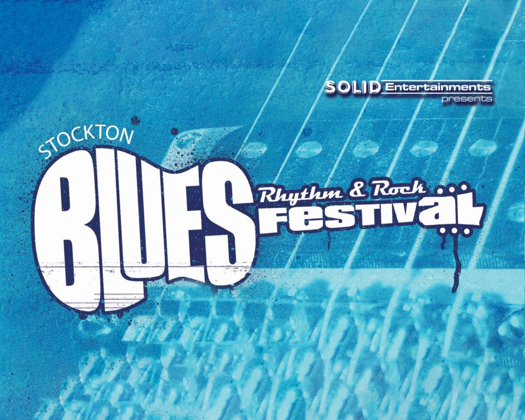 Stockton Blues Festival Logo on a blue backsground.