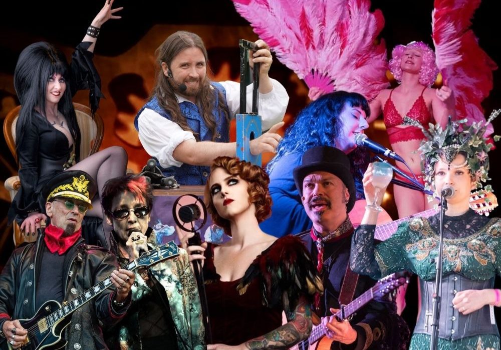 Collage of the artists performing in the cabaret