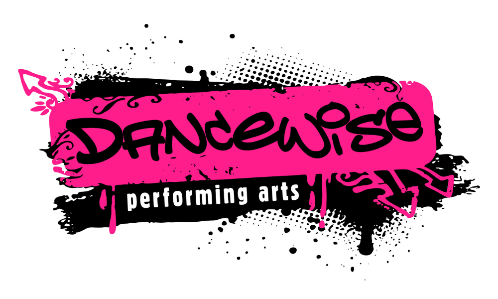 Dancewise Performing Arts logo in pink, black, and white