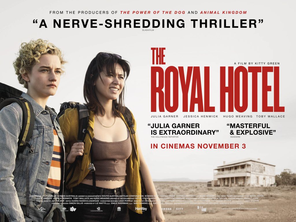 The Royal Hotel Advertising poster showing 2 young women with backpacks in a remote place