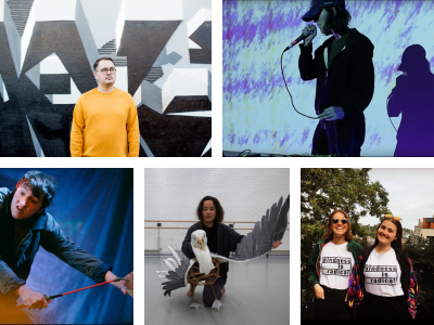 A collage of five artists and companies selected for the Make New Work programme