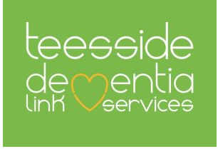 Green background and white writing of Teesside Dementia Link Services logo to emphasise partnership screening. 