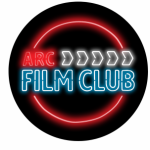 ARC Family Film Club Logo on a black circle with red, white and blue writing.