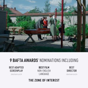 The Zone of Interest 9 BAFTA nominations. A German family, male who has a soldier's uniform on around a red boat.