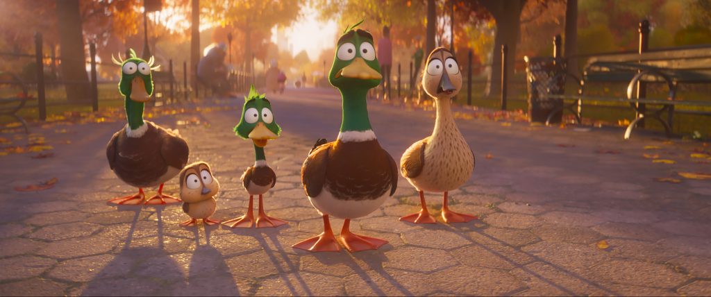 4 ducks look on in a worried manner.