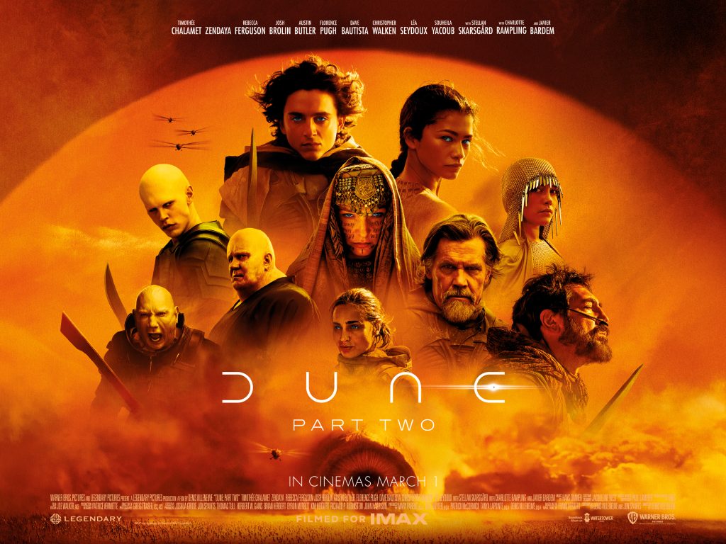 Headshots of ten characters in Dune Part 2 sand coloured