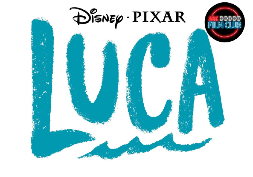 Luca movie title poster with lumnious family film club logo