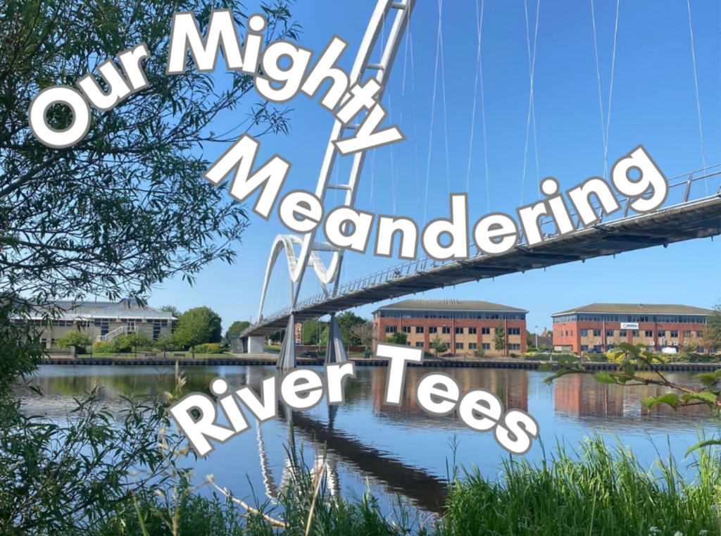 Image of blue sky, The River Tees showing a white infinity bridge