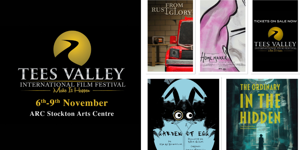 Tees Valley International Film Festival logo and dates 6-9 November, plus a collage of 4 promo images for the films in the Animations category