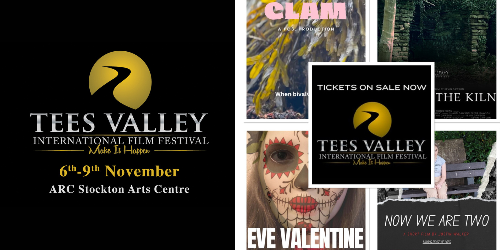 Tees Valley International Film Festival logo and dates 6-9 November, plus a collage of 4 promo images for the films in the Smartphone category