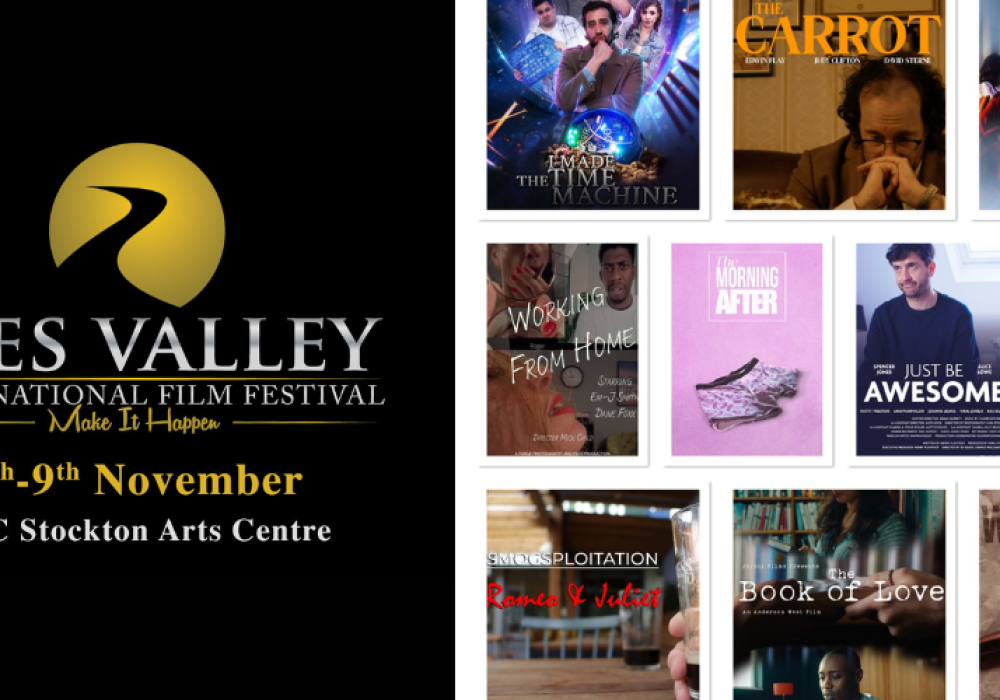 Tees Valley International Film Festival logo and dates 6-9 November, plus a collage of 10 promo images for the films in the Comedy category