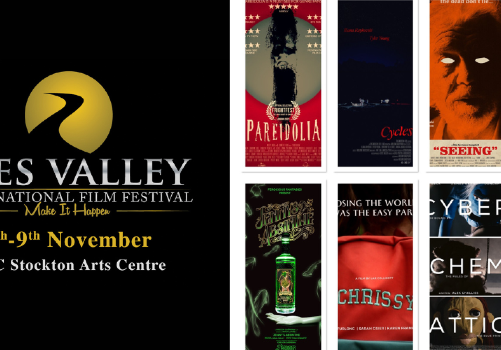 Tees Valley International Film Festival logo and dates 6-9 November, plus a collage of 8 promo images for the films in the Horror category