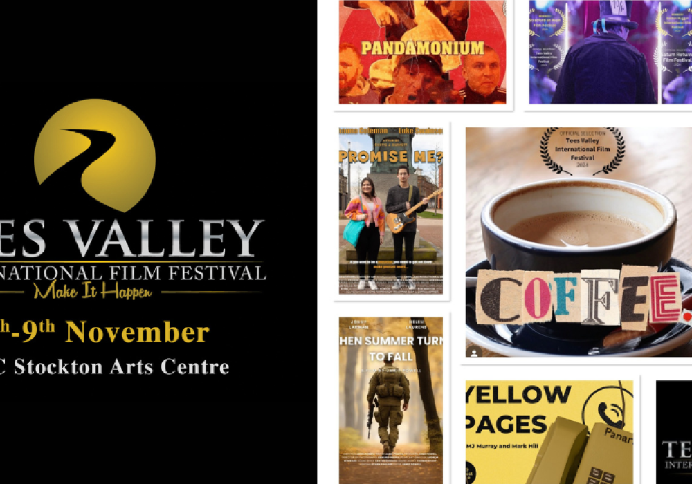 Tees Valley International Film Festival logo and dates 6-9 November, plus a collage of 8 promo images for the films in the Student category