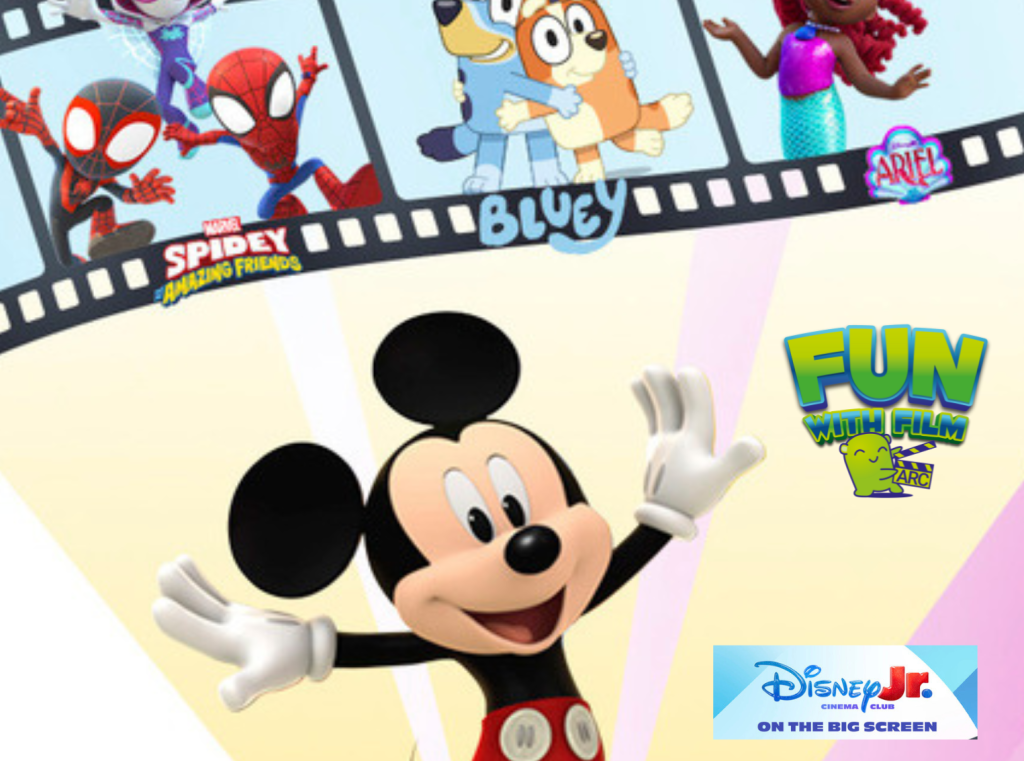 Image of Mickey Mouse behind a film reel showing other Disney Classics.